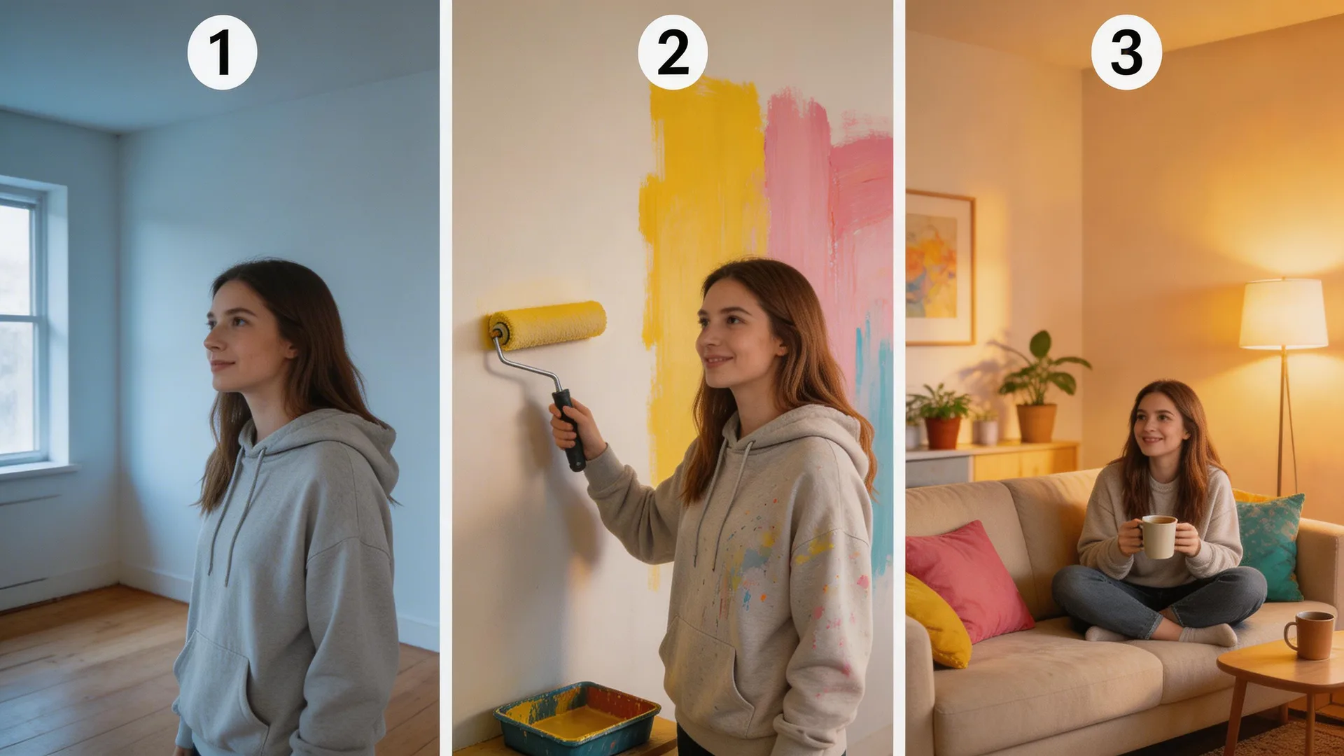Sequential story frames showing character progression across multiple scenes