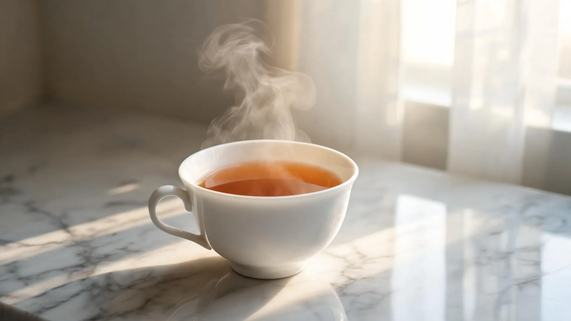 The same teacup revealed in crisp 4K with rising steam